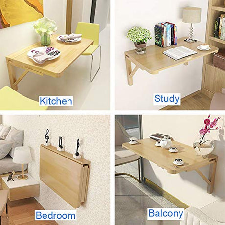 MM MELISEN Solid Wood Wall-Mounted Folding Table in Natural, 23.6" D x 15.7" W. A Space-Saving fold-Down Desk, Ideal for Laundry Rooms, Kitchens, Home Offices, or as a Kids' Study Desk MM MELISEN