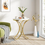 Tribesigns Set of 2 Contemporary Round Side Table, White and Gold Marble End Table (2PCS) Tribesigns