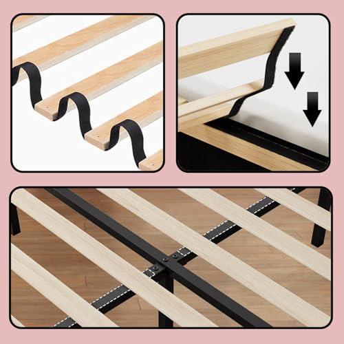 Ailisite Full Size Floating Bed Frame with LED Lights and Charging Port, Visual Floating LED Bed Frame with Curved Cloud Headboard, White Boucle Upholstered Platform Bed Full Size Frame, Heavy Duty Ailisite