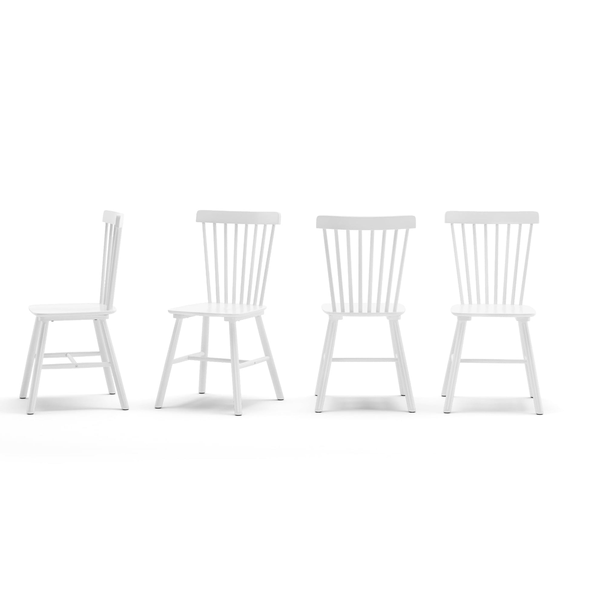 LUE BONA 4PC 18" White Windsor Dining Chairs Set, Spindle Back Wood Dining Chair, Sturdy Solid Hardwood Construction, Easy Assembly, Ideal for Kitchen and Dining Room - WoodArtSupply