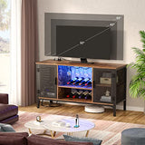 Homieasy Wine Bar Cabinet with Led Lights and Power Outlets, Industrial Coffee Bar Cabinet for Liquor and Glasses, Farmhouse Bar Cabinet with Removable Wine Racks, Rustic Brown Homieasy