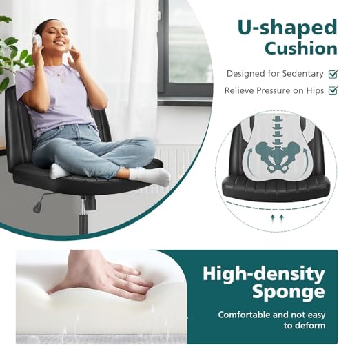 OLIXIS Criss Cross Legged Chairs Armless No Wheels Wide Seat Height Adjustable Swivel Padded PU Leather Home Office Desk Seating for Bedroom, Student, Study Room OLIXIS