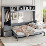 Merax Full Size Murphy Bed, Wall with Closet and Drawers, Storage Space Saving Muti-Functional Beds Frame for Home Office Guest Room, Gray Merax