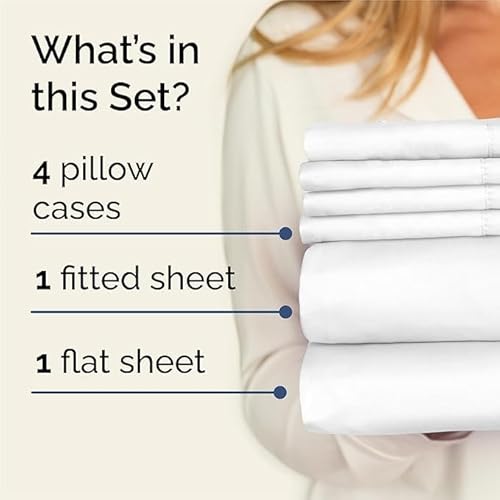 Queen 6 Piece Sheet Set - Comfy Breathable & Cooling - Ultra Soft Hotel Luxury Bedding Set w/ 8-16 Inch Deep Pockets - 1 Flat & 1 Fitted Sheet & 4 Pillowcases - Cozy, Wrinkle Free & Easy Care - White CGK Unlimited