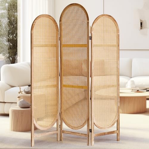 Asnefeli Room Divider 3 Panels, Hand-Woven Rattan Room Divider Wall, Foldable Wood Divider Screen, Creative Divider Wall, Folding Privacy Screens, Unique Design Privacy Divider Panel (Natural) Asnefeli