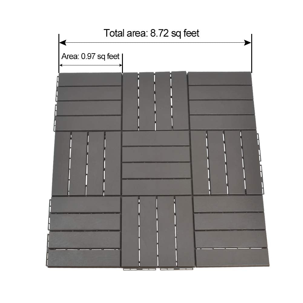 Domi Patio Deck Tiles, 12 x 12 inches Composite Interlocking Shed Floor, Four Slat Plastic Kennel Deck, 27 Pieces One Pack, Dark Grey domi outdoor living