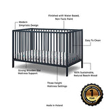 Sorelle Furniture Happy Crib 3-in-1 Convertible Crib, Made of Sustainable Beech Wood, Wooden Baby Bed, Toddler Bed and Child’s Daybed, Simplistic Nursery Furniture (Midnight) Sorelle