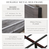 King Size Metal Bed Frame with Wood Headboard & Footboard – No Box Spring Needed, Easy Assembly in Grey Augensternchen