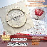 FONNUY Embroidery Kit for Beginners, Tulips Flowers Pre-Stamped Pattern Kits for Adults with Hoop, Easy to Follow Color Thread Needlework, 8'' Hoop (Red)