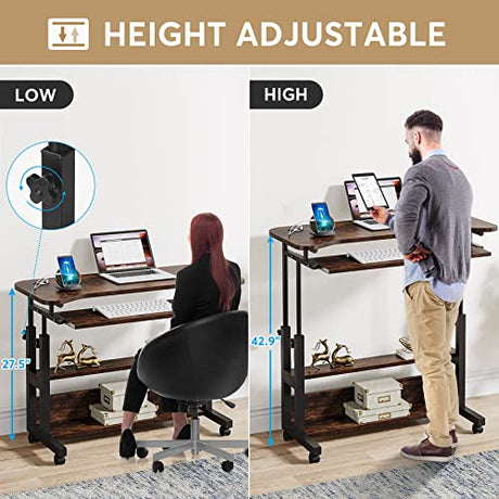 Tribesigns Portable Desk with Power Outlets, Height Adjustable Side Table Sofa Couch Bedside Laptop Computer Cart with USB Charging Ports, Mobile Small Standing Desk with Keyboard Tray Tribesigns