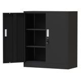 iJINGUR Metal Storage Cabinet with Locking Doors and 2 Adjustable Shelves, Small Lockable Storage Cabinet for Home Office Garage (Black) iJINGUR