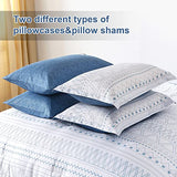 WONGS BEDDING Blue Boho Bed in a Bag Queen,7 Pieces Navy Comforter Set Queen Geometric Comforter Reversible Soft Microfiber Bedding Set with Comforter,Pillowcases,Flat Sheet,Fitted Sheet,Pillow Shams WONGS BEDDING