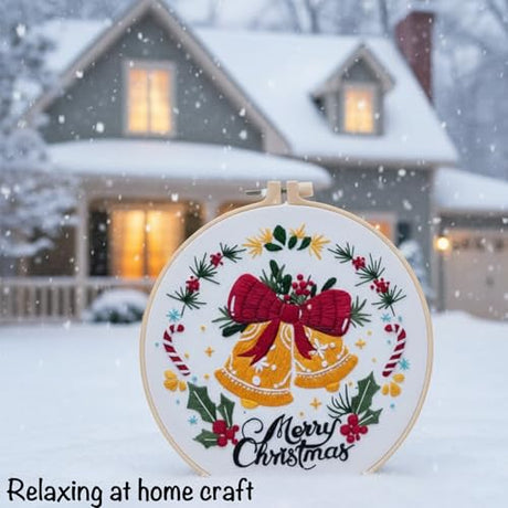 Nalexmi 3 Sets Christmas Embroidery Kits for Adults and Beginners, Cross Stitch with (Snowman, Santa Claus, Jingle Bell Patterns) Includes Needles, Threads, Tools Nalexmi