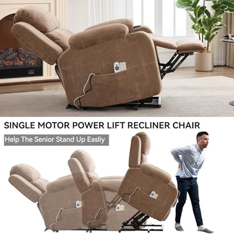 Eafurn Power Lift Recliner Chair for Elderly with Massage and Heat, Heavy Duty Electric Living Room Reclining Chair with 8-Point Vibration & Lumbar Heating, Dual USB Ports, 2 Cup Holders Eafurn
