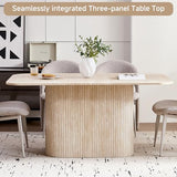 Valivestia 63" Large Dining Table for 4 6, Rectangular Farmhouse Modern Kitchen Dinner Table with Rounded Corners & Wood Strip Pedestal Base Rectangular for Dining Room, Stone Patterned Valivestia