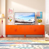 SISESOL Orange Metal Storage Cabinet with Doors and Shelves,2 Door Wide Metal Locker Accent Storage Cabinet with Leg & Vent Hole,Wide TV Cabinets,Low Side Cupboard for Home,Office,Dining/Living Room SISESOL