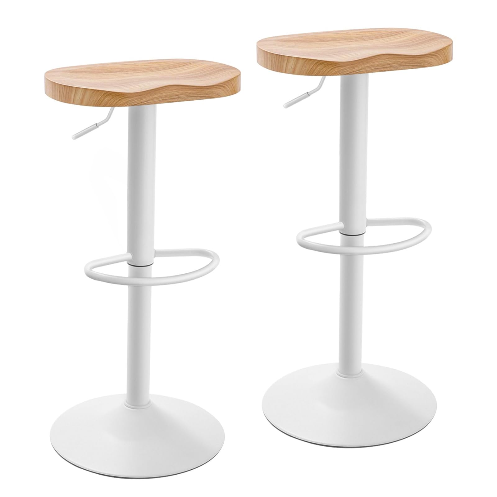 Redlife Modern Bar Stools Set of 2, Swivel Adjustable Height Bar Stool Counter Height, 23''-32'' Backless Bar Stools with Wooden Seat, Wood Bar Stools for Kitchen Island Bar Dining Room (Whit - WoodArtSupply