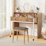 Tangkula Extendable Computer Desk with 2 Drawers, Small Writing Desk with Pull Out Secondary Desk, Console Table, Wood Study Workstation, Laptop Desk for Small Space Home & Office (Natural) Tangkula