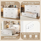 Ball & Cast Murphy Bed Queen Size,Hideaway Wall Cabinet Bed with Charging Station and 1 Large Storage Drawer,Multi-Functional Foldable Platform Beds Frame,can be Folded,for Apartment,Bedroom,White Ball & Cast