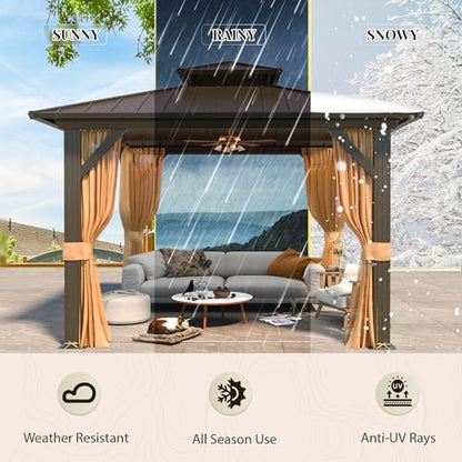 YOLENY 10' x 10' Hardtop Gazebo, Metal Gazebo with Aluminum Frame, Double Galvanized Steel Roof, Curtains and Netting Included, Pergolas for Patios, Garden, Parties, Lawns - WoodArtSupply