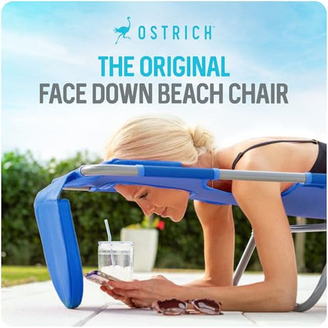 Ostrich the Original Chaise 72 x 22 Inch Lounge Portable Reclining Lounger, Outdoor Patio, Beach, Lawn, Camping, or Pool Tanning Chair, Ocean Blue Ostrich