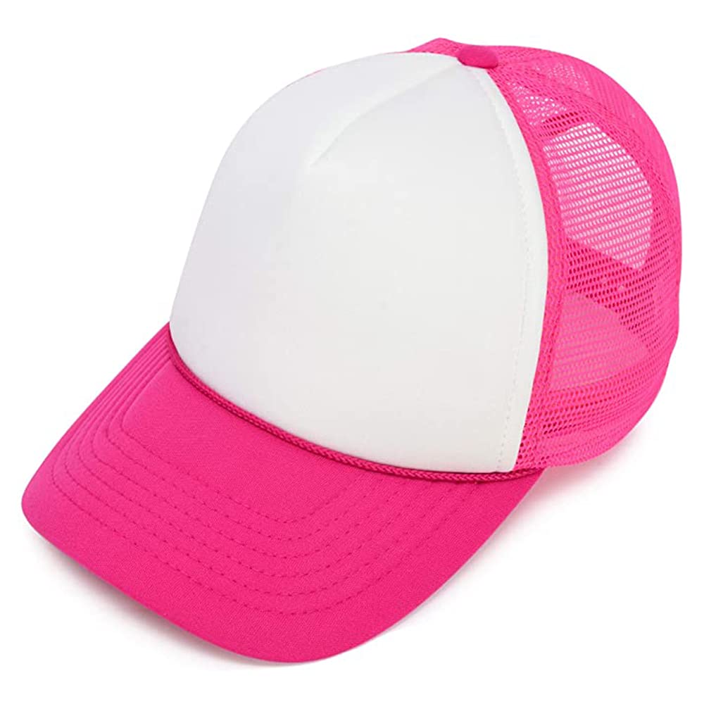 MR.R Sublimation Blank Polyester Mesh Cap Mesh Hat Two Tone Trucker Summer Mesh Cap with Adjustable Snapback,Rose Red,2 Pieces per Pack MR.R