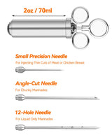 Brigii Meat Injector Syringe, 2oz Turkey Injector Seasoning, 304-Stainless Steel Seasoning Injector with 3 Marinade Needles and 3 Cleaning Brushes for Smoked BBQ Grilling Brigii