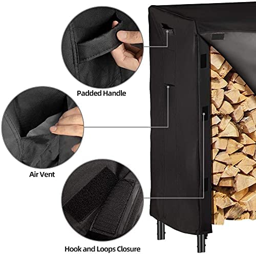 AMAGABELI GARDEN & HOME 8ft Firewood Log Rack Cover Weatherproof Outdoor Heavy Duty Waterproof 600D Oxford Fabric Fireplace Logs Holder Covering Fire Wood Storage Covers Black AMAGABELI GARDEN & HOME
