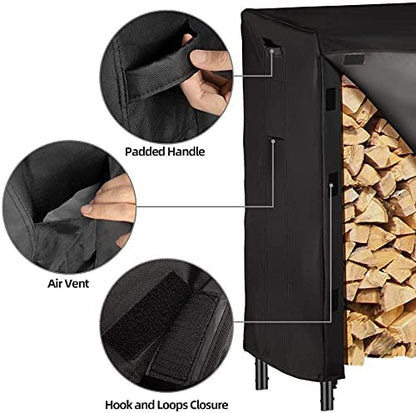 AMAGABELI GARDEN & HOME 8ft Firewood Log Rack Cover Weatherproof Outdoor Heavy Duty Waterproof 600D Oxford Fabric Fireplace Logs Holder Covering Fire Wood Storage Covers Black - WoodArtSupply