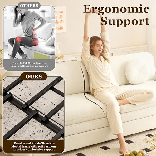 LuxyHoom 65.4'' Pull Out Couch Bed Queen Size, Chenille Sleeper Sofa Daybed, 3 in 1 Convertible Couches, Futon Sofa with 2 Pillows, Storage Pockets, USB, Loveseat for Small Spaces, Living Room, Beige LuxyHoom