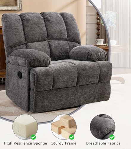 WILLOVE Oversized Recliner Chair, Rocking Recliners, Overstuffed Soft Big Man Manual Rocker Recliner, Extra Large Living Room Chair 350 LBS Capacity, Limestone, XL WILLOVE