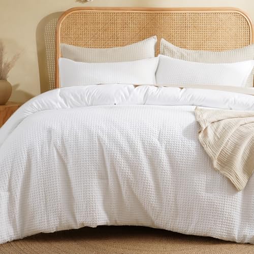 David's Home Waffle Weave Comforter Set 2PCS Twin Size, Soft Breathable Lightweight Cozy Skin-Friendly Warm for All Season, Elegant Aesthetic Home Decor Bedding Set with Pillow Shams, White David's Home