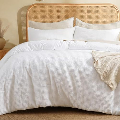 David's Home Waffle Weave Comforter Set 2PCS Twin Size, Soft Breathable Lightweight Cozy Skin-Friendly Warm for All Season, Elegant Aesthetic Home Decor Bedding Set with Pillow Shams, White David's Home