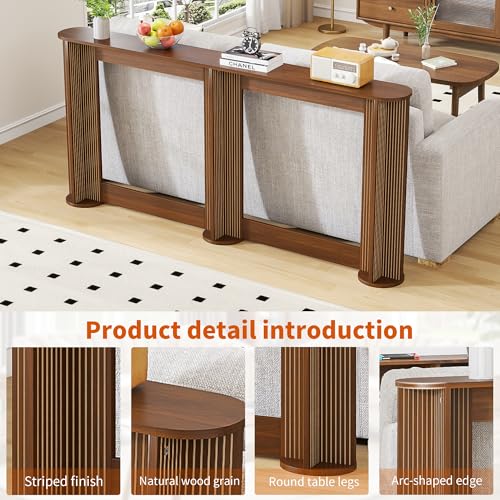 71 Inch Narrow Console Table Behind Couch, Mid-Century Modern Fluted Skinny Entryway Table, Long Slim Sofa Table for Hallway, Living Room, Wood, Brown, Walnut Xyulmeo