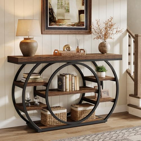 Tribesigns 47" Console Table for Living Room, 5-Tier Industrial Entryway Table with Metal Frame, Narrow Sofa Table Behind Couch Accent Tables for Entryway, Hallway, Foyer, Rustic Brown Tribesigns