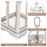 Staymoment Farmhouse Decorative Candle Lanterns Set of 2, Indoor Rustic Wooden Candle Holder for Table Centerpiece Fireplace Mantle, 12" & 16" Hanging Home Decor for LED & Real Candles, Whitewashed Staymoment
