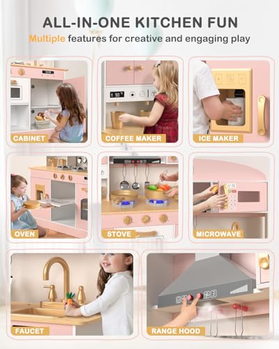 Babytronic Wooden Play Kitchen Set, Pretend Play Kitchen with Lights and Sounds for Kids Ages 3+, Includes Stove, Oven, Microwave, Coffee Maker, and Accessories, Toy Kitchen Set for Toddlers  - WoodArtSupply