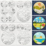 DOODLREAM 15pcs Natural Scenery Embroidery Kit, 8.3"x11.7" Water Soluble Stick & Stitch Embroidery Stickers, 4 Sheets, Mountain Sunset Hand Sewing DIY Embroidery Paper