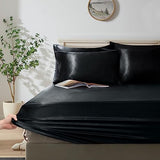 Manyshofu 6Pcs Black Satin Duvet Cover Set Queen Size with Satin Fitted Sheet - Not Comforter, Silky Comforter Cover Set Queen Duvet Covers and Sheets (4 Pillowcases, 1 Duvet Covers, 1 Fitted Sheet) Manyshofu