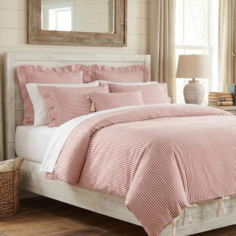 Piper Classics Farmhouse Ticking Stripe Duvet Cover Bedding, Red & Off-White, King 92x108, Comforter Cover w/Twill Ties, Soft, Comfortable, Farmhouse Bedroom Décor Piper Classics