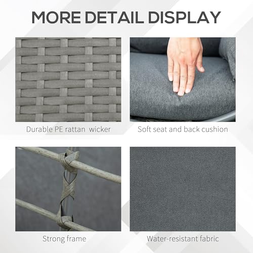 Outsunny Wicker Egg Chair, 360 Rotating Indoor Outdoor Boho Basket Seat with Cushion and Pillows for Backyard, Porch, Patio, Garden, Handwoven All-Weather PE Rattan, Steel Frame, Gray Outsunny