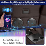 Redlife Power Loveseat Recliner Sofa with Console, PU Leather Dual Reclining Couch with Blue LED Lights, Bluetooth Speakers, USB Ports, Phone Holders, Home Theater & RV Recliner (Brown)