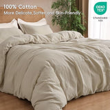 PHF 100% Natural Cotton Muslin Duvet Cover Set King Size, Ultra Soft Breathable Absorbent, Luxurious Minimalist Gauze Bedding for All Season, Duvet Set with 2 Pillow Shams, 104" x 90", Linen PHF