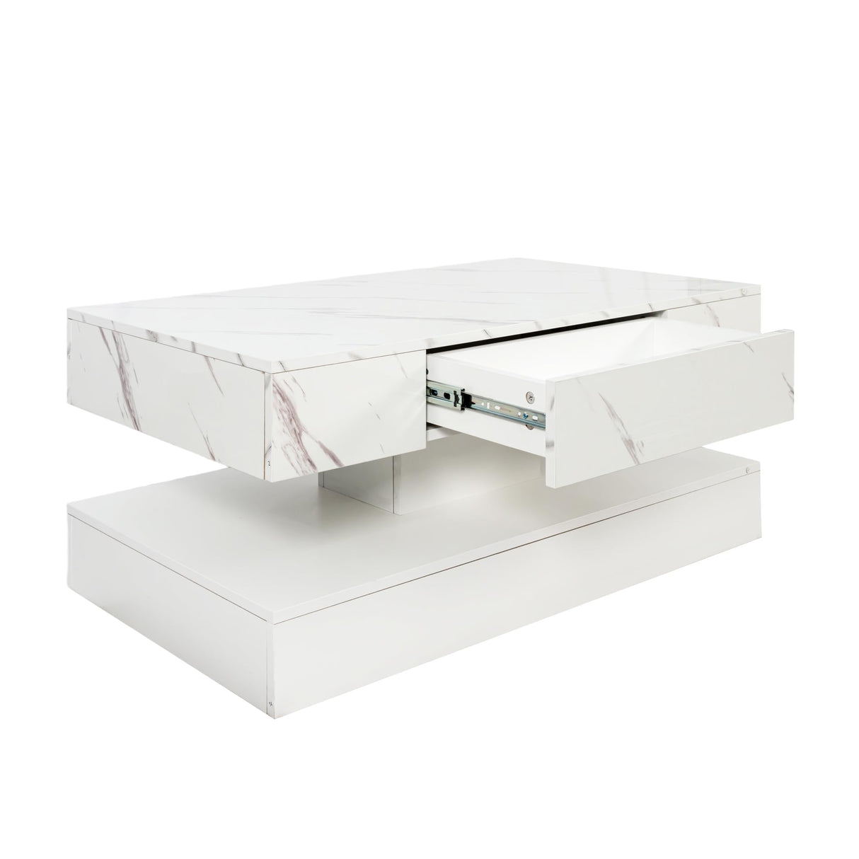 LED Coffee Table with Drawers, Rectangular 2 Tier Center Table with LED and Drawers for Living Room, Modern Center Table with Storage, White SOFTSEA