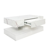LED Coffee Table with Drawers, Rectangular 2 Tier Center Table with LED and Drawers for Living Room, Modern Center Table with Storage, White SOFTSEA