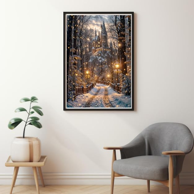 STGLCR Christmas Night Castle Diamond Art Painting Kits for Adults, Road Diamond Art Kits for Beginners, DIY Winter Gem Art Craft for Home Wall Decor, Great Gift 16x12inch Christmas STGLCR