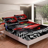 Feelyou Kids Twin Size Red Sports Car Bed Sheet Set for Boys & Girls, Race Car Bedding with Buffalo Plaid Bed Cover Feelyou
