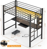 Gizoon Twin Loft Bed with Desk, Metal Loft Bed Frame with LED Lights & Charging Station, Storage Shelf, Pull-Out Keyboard, Ladder and Safety Guardrail, Space-Saving, No Box Spring Needed, Black Gizoon