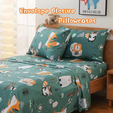 JSD Green Forest Animals Kids Sheet Set Twin Size, 3 Piece Woodland Printed Microfiber Bed Sheets Deep Pocket JSD