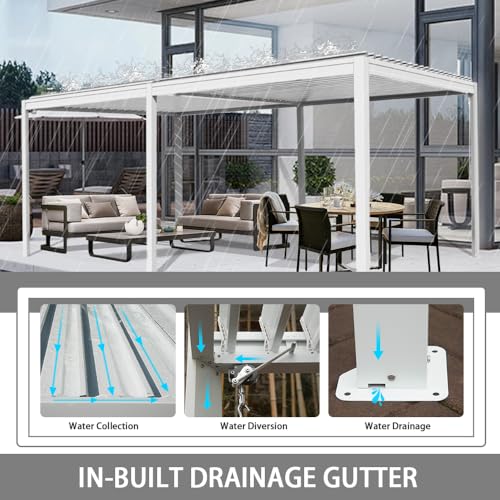 Domi Louvered Pergola 10X20FT, Aluminum Pergola with Adjustable Roof, Aluminum Frame, Efficient Drainage System, Outdoor Pergola for Patio, Deck, Garden, White